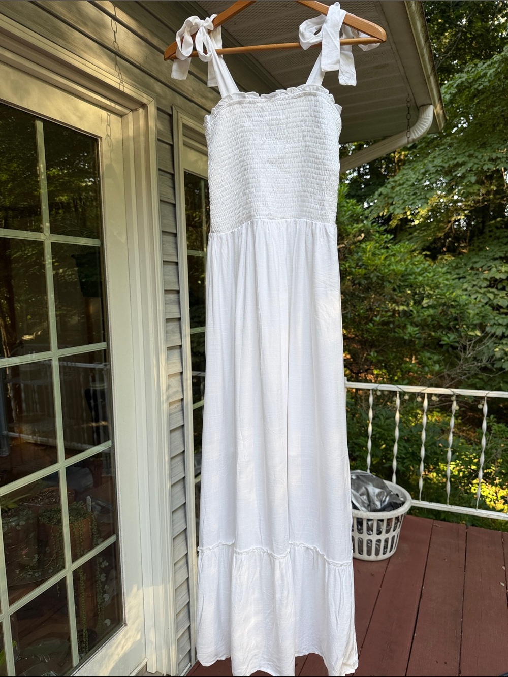 White Smocked Maxi Dress with Tie Straps